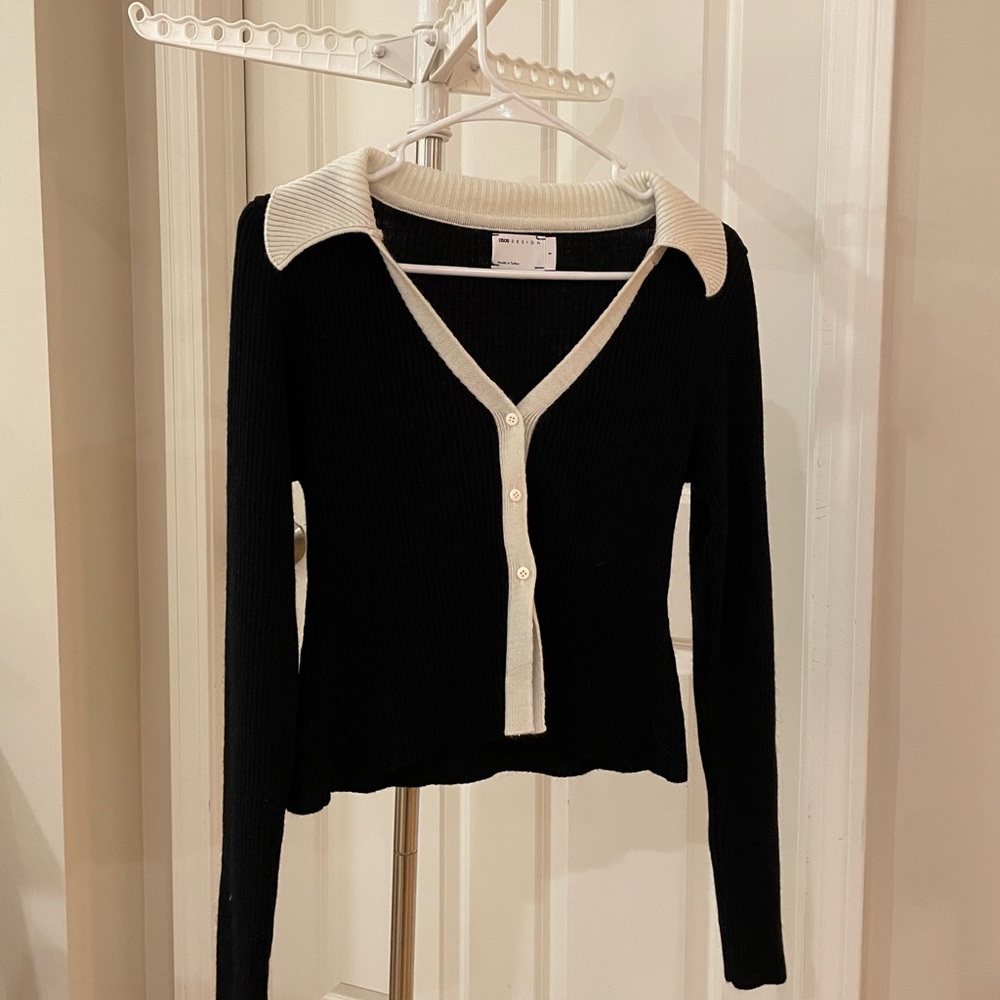 ASOS Design black & white collared cardigan size small